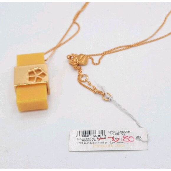 NEW Trina Turk Yellow & Gold Tone Rectangle Lucite Pendant Necklace 70s Inspired - Picture 9 of 9